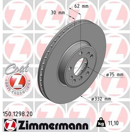 ZIMMERMANN Brake Disc Rear - Std/Coated 332X30Mm 150.1298.20